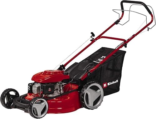 Einhell Petrol Lawnmower GC-PM 51/3 S HW (2.7 KW, 4-stroke engine, 51 cm cutting width, up to 1800 m², switchable rear wheel drive, 6-stage central cutting height adjustment, grass collection bag 70 L)