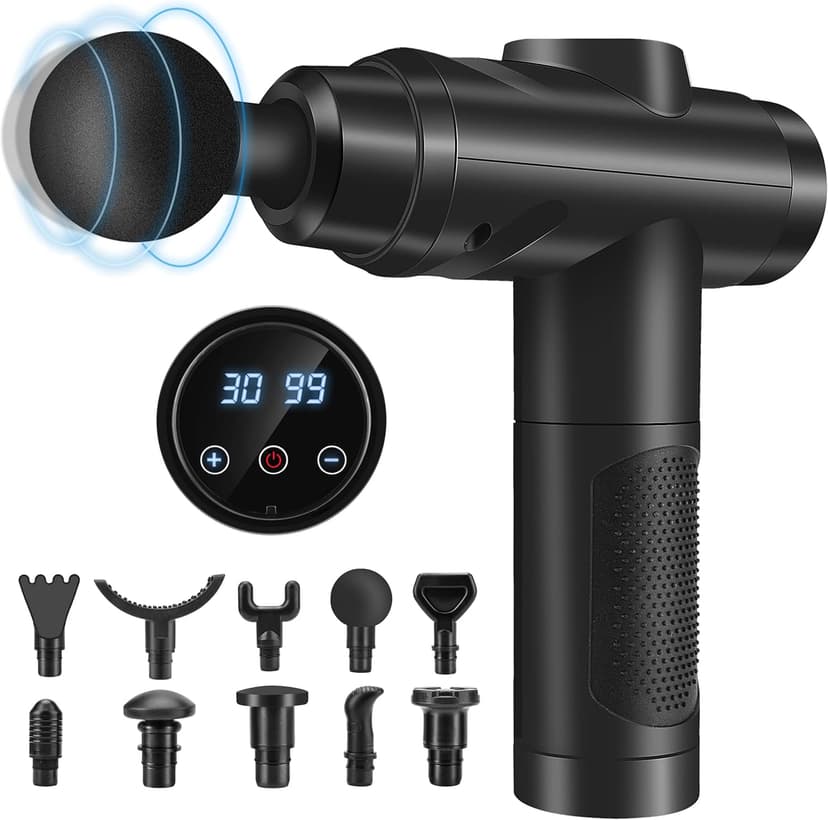 Pistolet De Massage, Pistolet Massage Pistolet Massage Musculaire Massage Gun 30 Vitesses Avec écran Lcd 10 Embouts Pour Dos épaules, Jambes, Muscles (noir) - 1