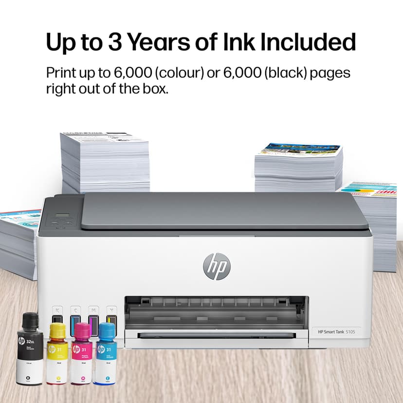 HP Smart Tank 5105 All in One Printer | Perfect for Home | Colour | Wireless | Print, Scan, Copy | Refillable, Includes up to 3 Years of Ink | Smart Buttons | Easy Setup | Reliable Wi-Fi - 3