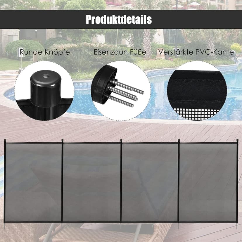 FANTASK 360 x 125 cm Pool Fence, Protective Fence, Child Proof, Pool Protection Fence for Swimming Pool Garden, Child Protection Fence, Pool Complete Set for Recessed Swimming Pools - 2