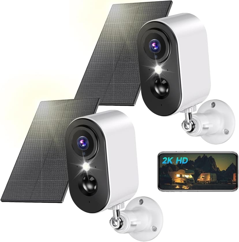 2K Outdoor Surveillance Camera Battery Solar Panel Camera Surveillance Outdoor WiFi Colour Night Vision Wireless Cameras Outdoor Indoor PIR Motion Detection IP66 2.4GHz 2 - 1