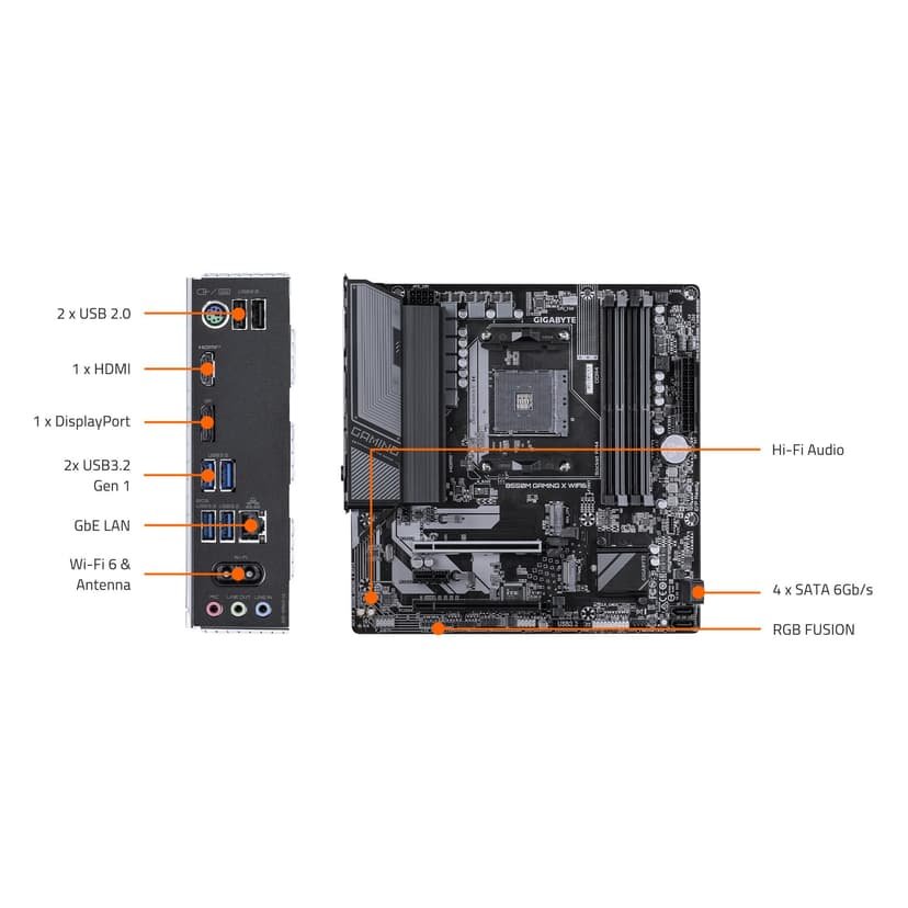 GIGABYTE B550M Gaming X WIFI6 Motherboard, Supports AMD AM4 Ryzen 5000 Processors, Micro-ATX, DDR4, 2X M.2, PCIe 4.0, WIFI6, 1GbE LAN, EZ-Latch - 5