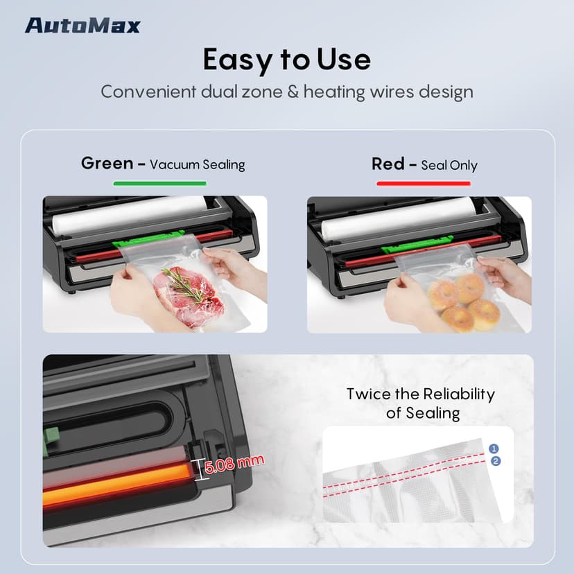 FRESKO Automatic Vacuum Sealer Machine, 140 Watt Food Vacuum Sealer with Double Heat Seal, Built-in Cutter & Bag Storage, Includes 10 pcs Pre-cut Bags and 1 Roll Bag(V6) - 4
