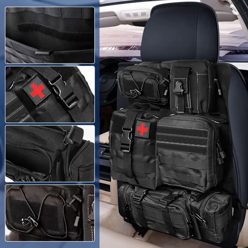 Tactical Car Seat Organizer with 5 Detachable Bag, Car Backrest Protector 600D Oxford Waterproof Tactical Vehicle Seat Back Organiser for Most Vehicle SUV Truck Pickup - 3