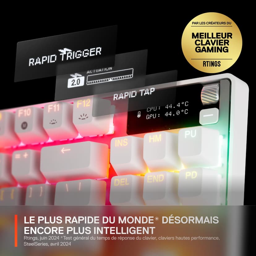 SteelSeries Apex Pro TKL Gen 3 - White Gaming Keyboard - Adjustable Hall Effect Switches; OmniPoint 3.0 - Game-Ready Presets - Rapid Trigger, Protection Mode, Rapid Tap/SOCD - French AZERTY - 2