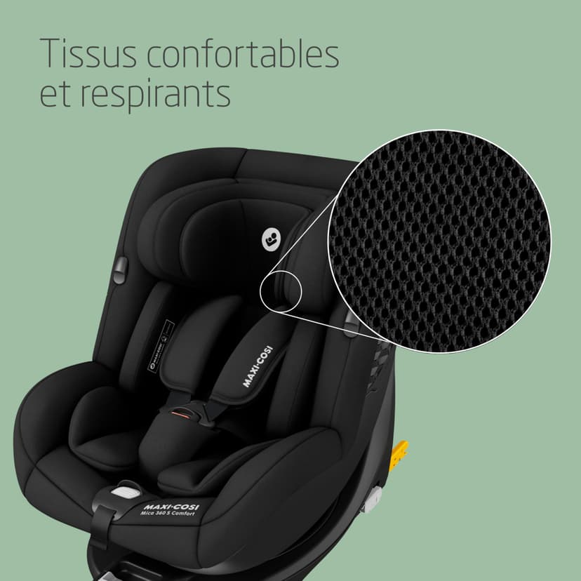 Maxi-Cosi Mica 360 S Comfort, Tissus respirants, Siège-auto isofix 360 pivotant, 0–4 ans (40–105 cm), Rotation FlexiSpin, 5 inclinaisons, Protection G-CELL, Crochets harnais Easy-in, Authentic Black - 6