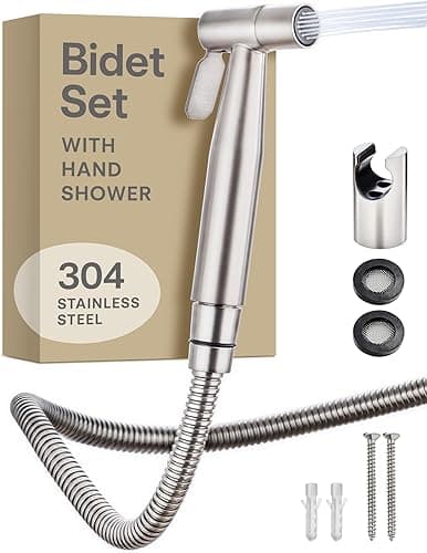 Praknu Handheld Bidet Douche Shower Spray for Toilet in Stainless Steel Sprayer, Hose & Holder - Stainless Steel – for Standard G1/2 Connection – Easy to Install