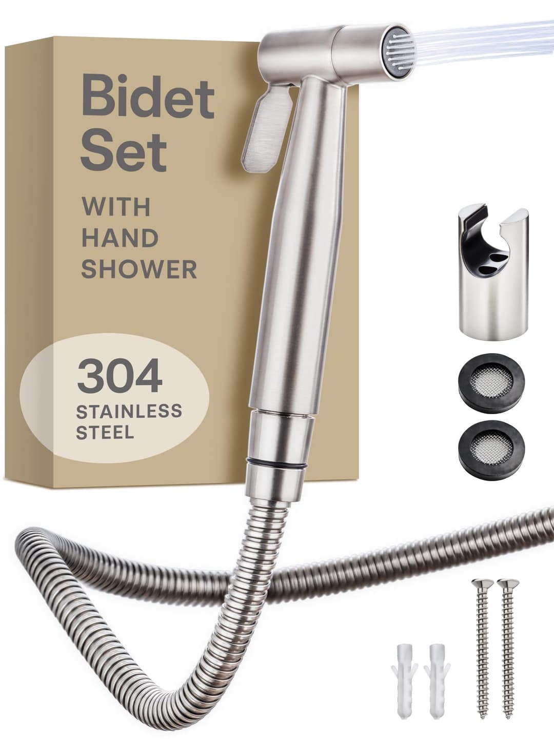 Praknu Kit Douchette WC Complet - Pulverisateur Bidet à Main avec Pomme de Douche pour Toilette, Tuyau - Acier inoxydable – Pour raccord standard G1/2 – Installation facile (argent)