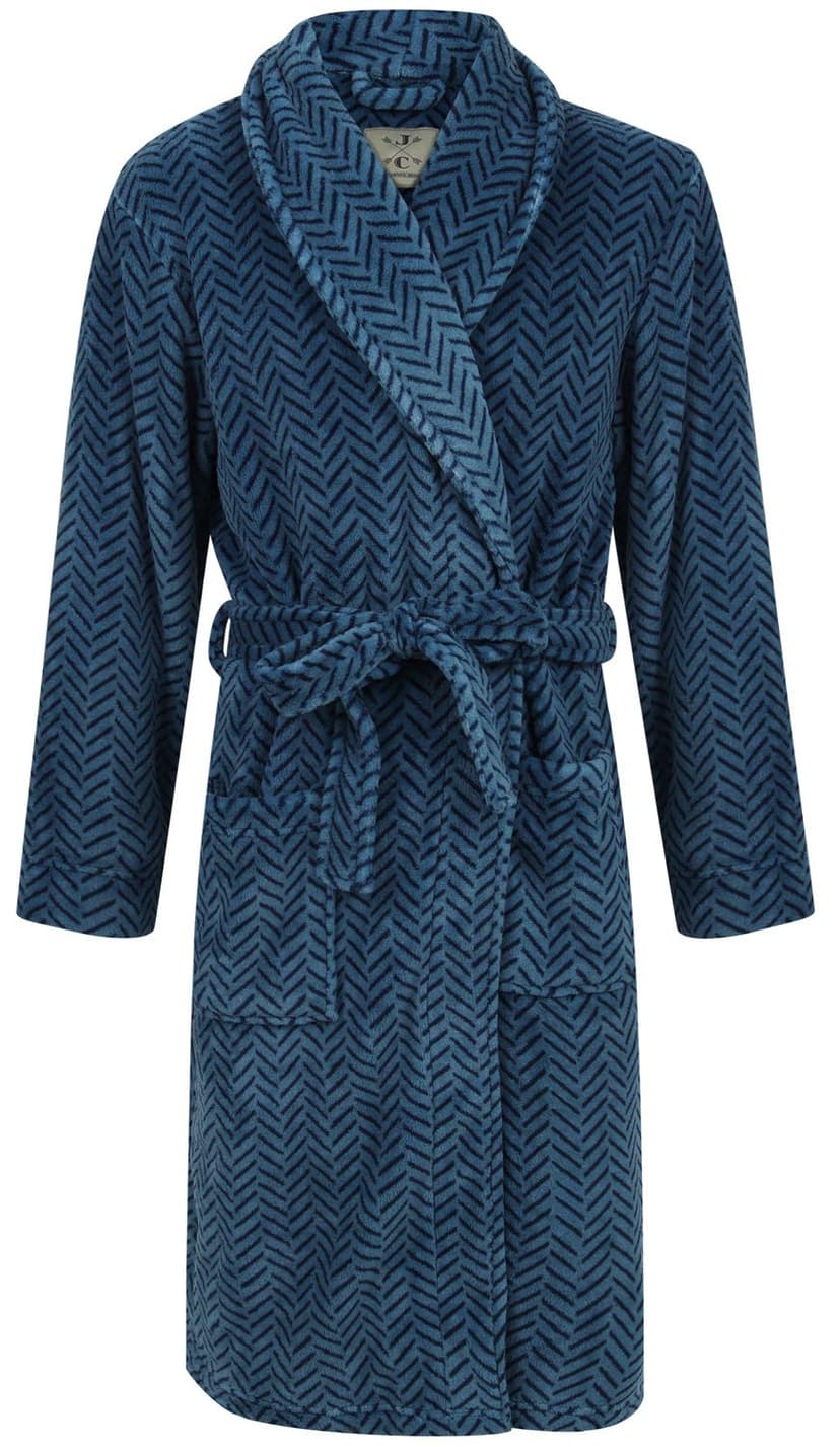 John Christian Robe de Chambre en Polaire, Chevrons Bleus… - 1