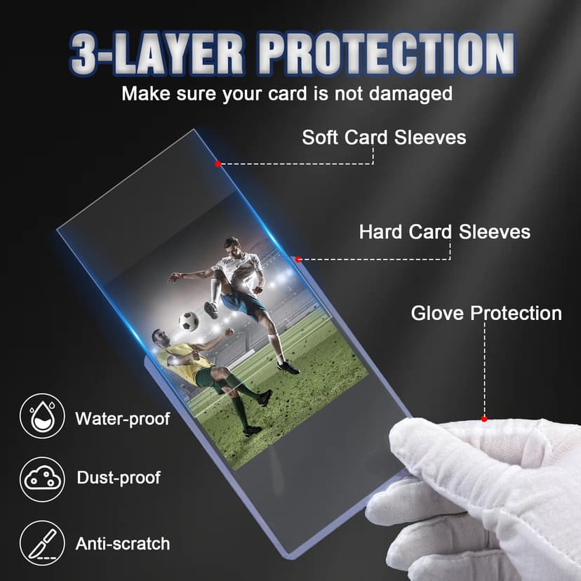 200-Piece Card Sleeves Set – Includes 100 Toploaders & 100 Clear Penny Sleeves and Gloves, Premium 3"x4" Top Loaders for Sports, MTG, Football & Game Cards - 4