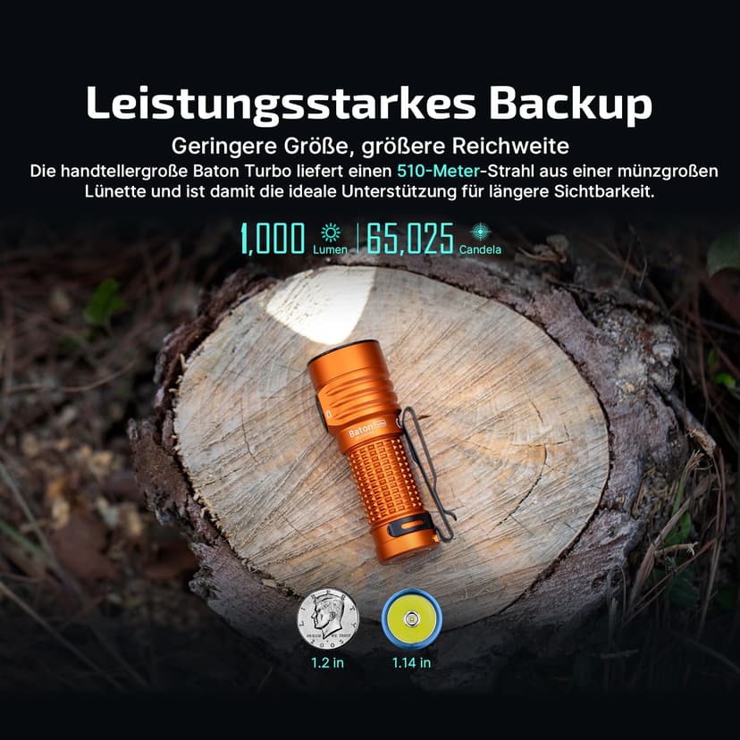 OLIGHT Baton Turbo Lampe de Poche Petit Portée Max. 510 M 1000 LM Lampe Torche Longue Durée 50 Jours 5 Modes Flashlight Rechargeable Type C Etanche IPX8 Pour Le Camping Voyage d'Urgence - 7