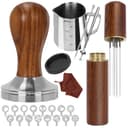 Y-Step Coffee Tamper 58 mm, Espresso Tamper Set 23 Pieces, Barista Set with Frothing Jug, Tamper Mat, Latte Art Pen, Coffee Stirrer, Sandalwood Tamper for Espresso Machine - 1
