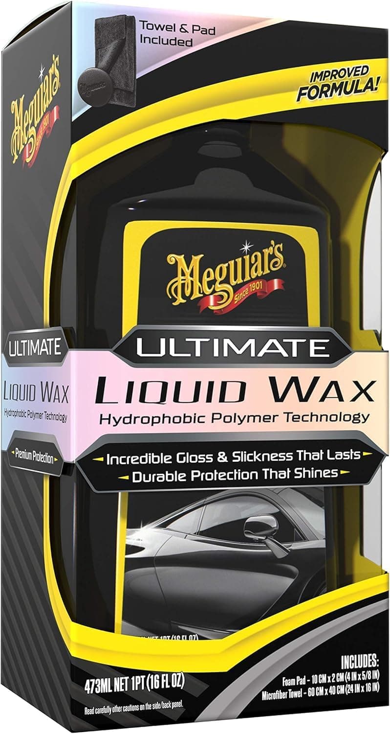 Meguiar's Ultimate Liquid Wax 473ml, Improved Liquid Car Wax Formula for Durable Protection that Shines, Premium Towel and Applicator Pad Car Accessories Included - G210516EU - 1