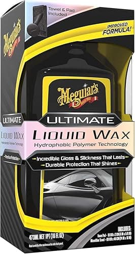 Meguiar's Ultimate Liquid Wax 473ml, Improved Liquid Car Wax Formula for Durable Protection that Shines, Premium Towel and Applicator Pad Car Accessories Included - G210516EU