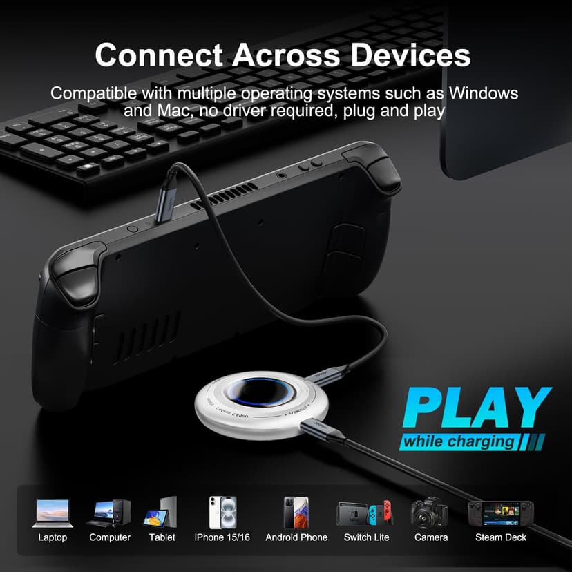 FP108 2TB Magnetic Portable SSD, External Solid State Drives with PD-100W and 2050MB/s USB-C 3.2 Gen 2x2, Play While Charging, Compatible with iPhone 16/15 Pro Max, Android, PC, Mac, Switch Lite - 6