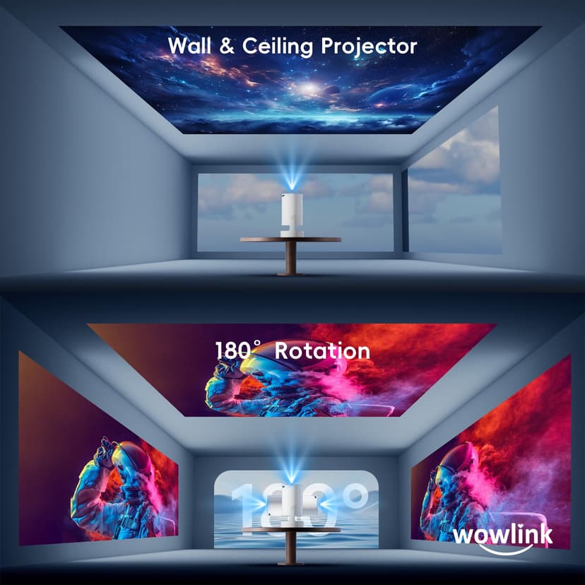 Mini Projector with WiFi 6 and Bluetooth 5.4 Support 4K 1080P Auto Keystone 180° Rotatable Projector Portable Compatibile with HDMI/TV Stick/Memory Stick - 5