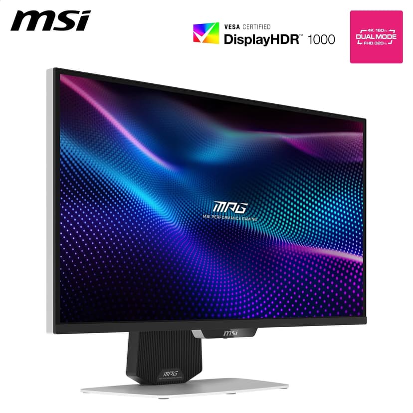 MSI MPG 274URDFW E16M Écran Gaming 27" 4K UHD - Dalle Rapid IPS 3840 x 2160, Dual-Mode 160 Hz / 320 Hz, 0,5 ms, DisplayHDR 1000, Mini-LED, HDMI 2.1, DP 1.4a, USB C (PD 98W), Blanc - 3