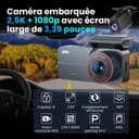 Caméra Embarquée Voiture 2.5K QHD Avant/Arrière - Double Objectif, Écran IPS 3,39 - Grand Angle 160°, Vision Nocturne, Mode Parking 24h/24 (Argenté Gris) - 2