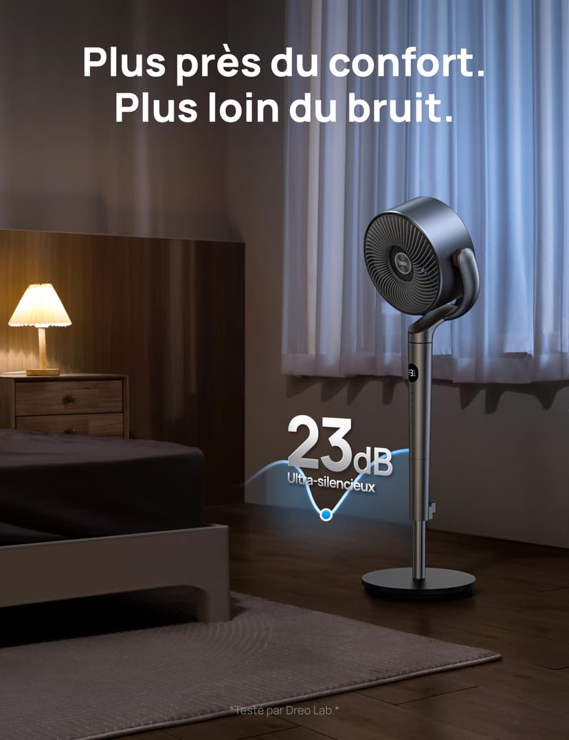 DREO 40 Inch Smart RGB Pedestal Fan, 20dB Silent Standing Fans for Bedroom, 120°+120° Oscillating Cooling Fan, Wi-Fi/Voice Control, DC Motor, 9 Speeds, 6 Modes, 12H Timer, 90 ft Circulator, Silver - 7