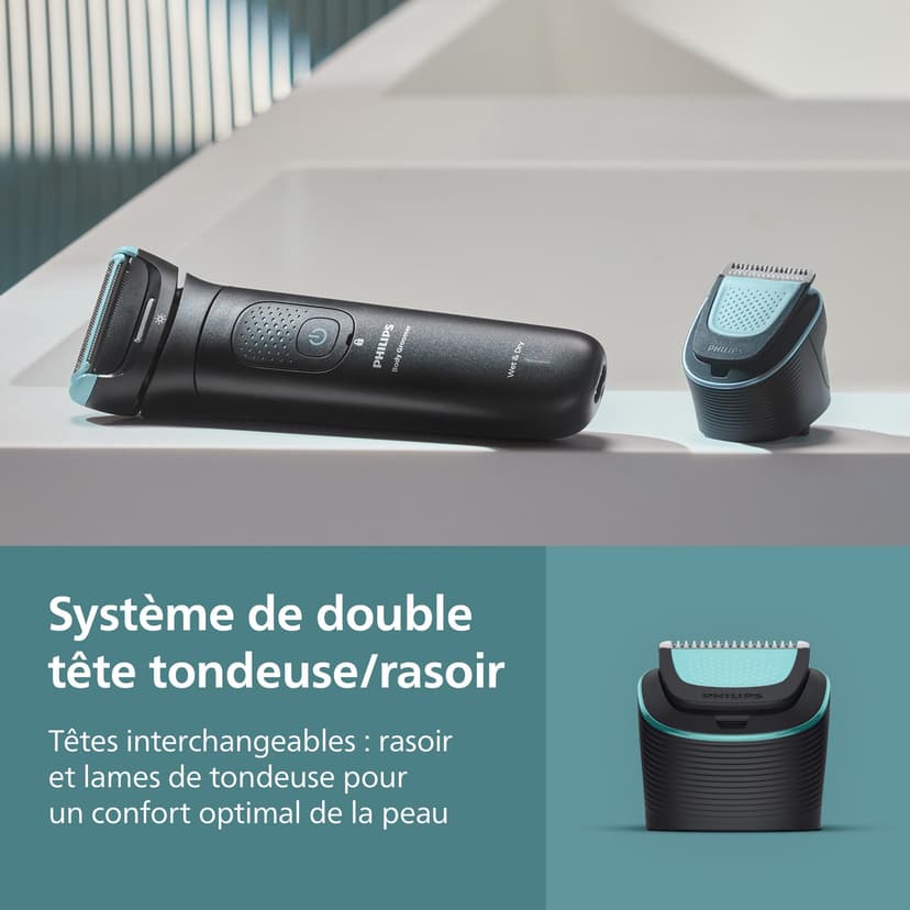 Philips Bodygroom série 7000 - tondeuse hommes avec tête flexible 2D, système de rasage Triple protection, têtes interchangeables, zones intimes, 100% étanche, autonomie 120 min, modèle BG7480/15 - 6