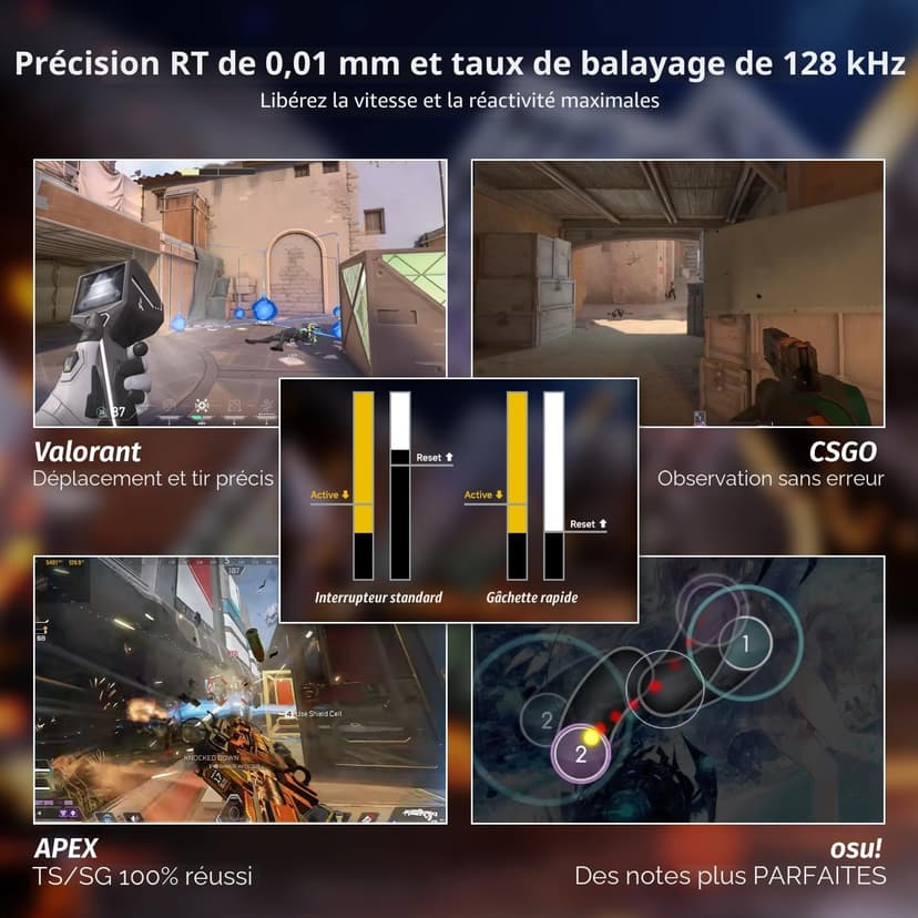 ATTACK SHARK X68 HE Clavier 8000Hz Rapid Trigger, Clavier Gamer Filaire RGB 60% avec Précision RT de 0,01 mm avec Interrupteur Magnétique, Actionnement Réglable, Snap Tap, pour PC/Mac, Contours Noirs - 5