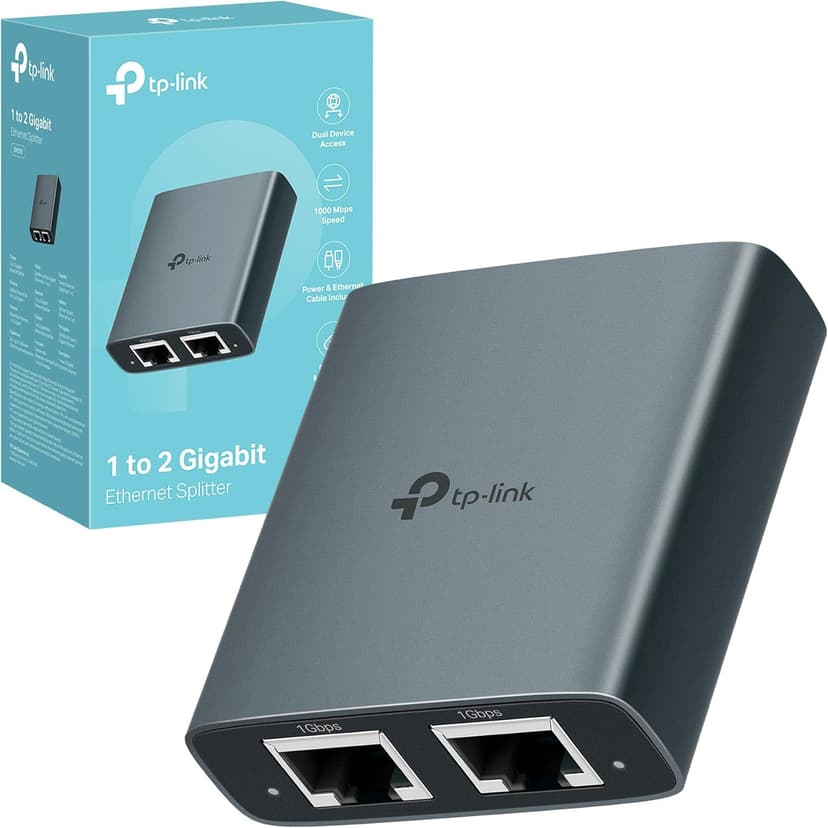 TP-Link EH210 Gigabit Ethernet Splitter 1000Mbps Gigabit Speed 1 to 2 Compatible with Cat 8/7/6/5/5 Ethernet Cables, Aluminium Alloy Casing, Plug & Play - 1