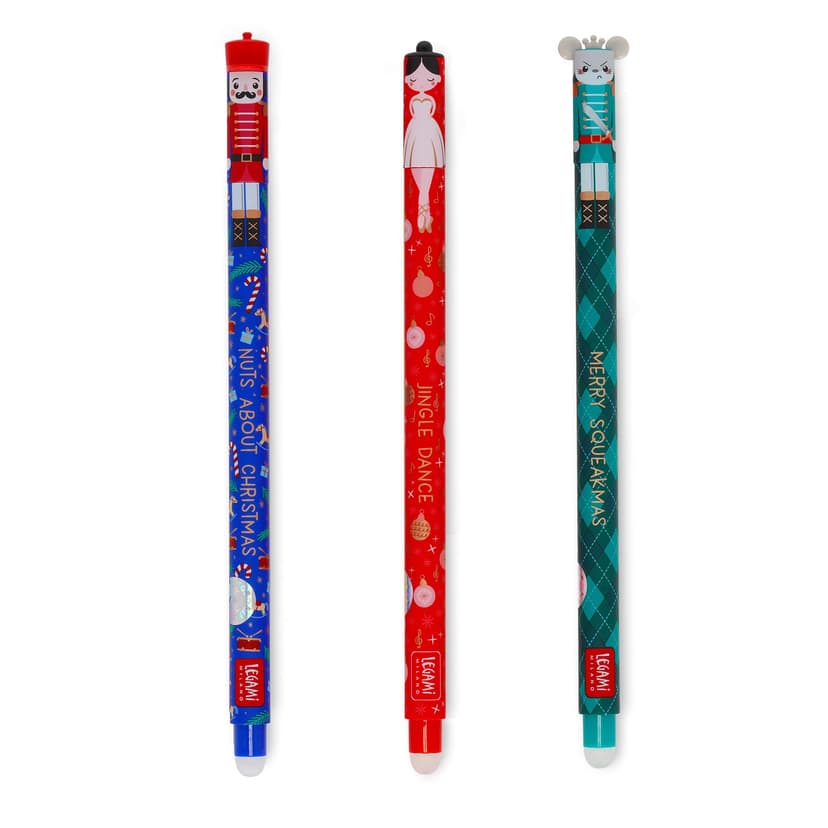 Legami Set of 3 Erasable Gel Pens Christmas Edition Pens with Thermosensitive Erasable Ink Red Blue Green Christmas Pens Erase Without Damaging Paper - 1