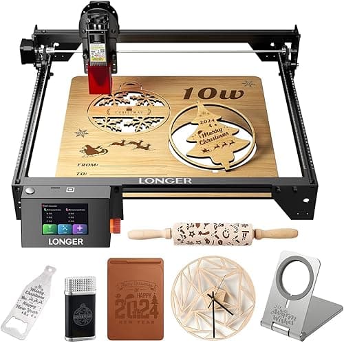 LONGER RAY5 60W, machine de découpe laser entièrement améliorée avec puissance laser de 10W, spot de 0,06 × 0,06 mm et fonction 4-en-1 hors ligne, idéale pour graver bois, verre, acrylique et métal.