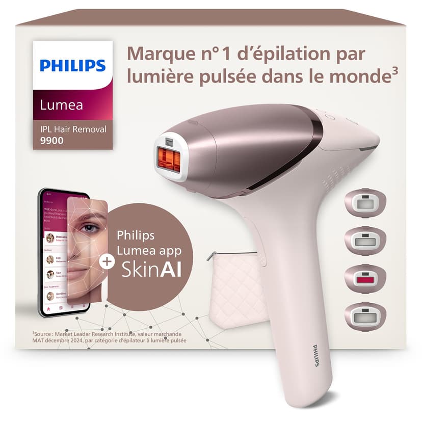 Philips Lumea Série 9900, épilateur à lumière pulsée, technologie SenseIQ et SkinAI, 4 embouts pour le corps, le visage, le maillot et les aisselles, utilisation avec et sans fil (modèle BRI951/00) - 1