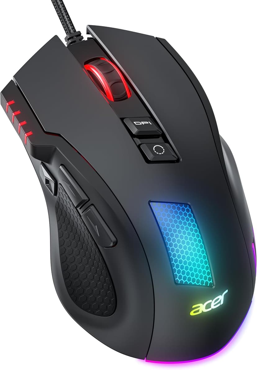 acer Wired Gaming Mouse, 12800 DPI Mouse Gaming RGB, 1000Hz Polling Rate, 8 Programmable Button, 12 Backlights, High Precision, Rapid Fire, Ergonomic Computer Mouse with Driver for Laptop, PC, Mac - 1