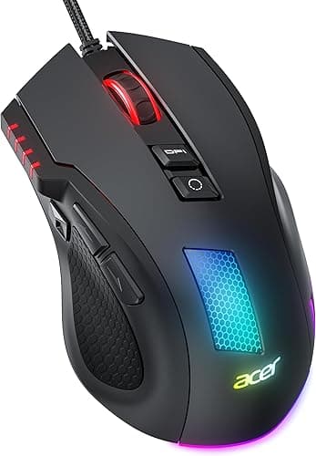 acer Wired Gaming Mouse, 12800 DPI Mouse Gaming RGB, 1000Hz Polling Rate, 8 Programmable Button, 12 Backlights, High Precision, Rapid Fire, Ergonomic Computer Mouse with Driver for Laptop, PC, Mac