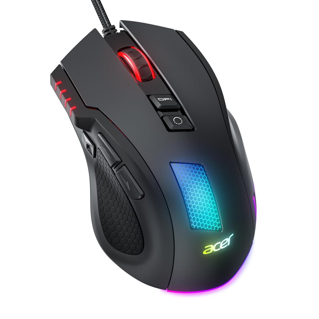 acer Wired Gaming Mouse, 12800 DPI Mouse Gaming RGB, 1000Hz Polling Rate, 8 Programmable Button, 12 Backlights, High Precision, Rapid Fire, Ergonomic Computer Mouse with Driver for Laptop, PC, Mac