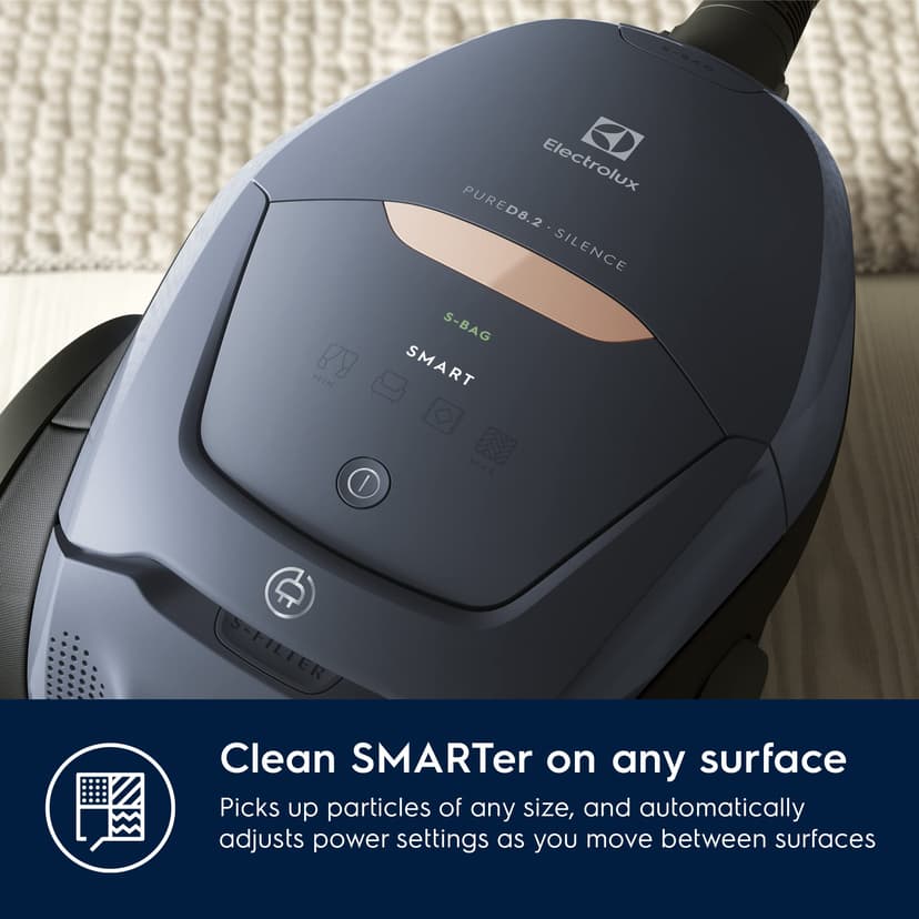 Electrolux Pure D8, Commandes à Distance, Aspirateur Traineau avec Sac, Ultra Silencieux, 57dB, Puissance Automatique Intelligente, Poignée avec Commandes et Affichage LED, PD82-8DB, Bleu Denim - 3