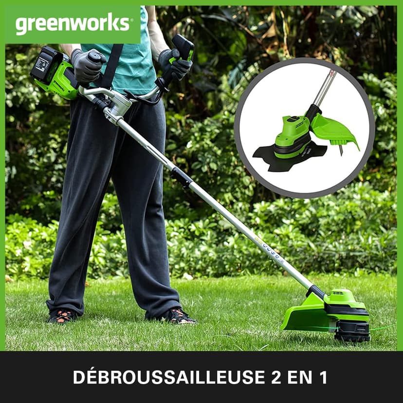 Greenworks 48V (24V x 2) Cordless Brushcutter with Grass Trimmer, 38cm Cutting Width, Bike Handle, 5.95kg Easy to use, 25cm Blade, Two of 24V 4Ah Batteries & Charger, 3 Year Guarantee - 4
