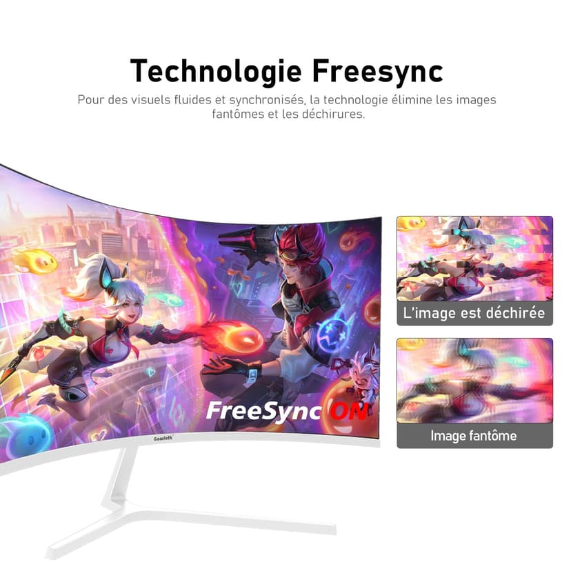 Gawfolk Écran PC 27 Pouces incurvé 280Hz Gaming Computer Moniteur, 1800R,1ms,FHD 1080p, 178 ° Grand Angle,Ultra - Mince Lunette, HDMI、DisplayPort,Compatible avec Montage Mural 100 * 100mm- Blanc - 3