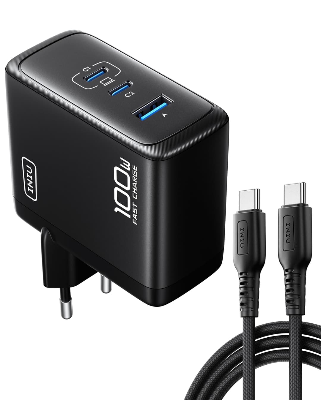 INIU 100W Chargeur USB C, 3-Ports [USBC + USBA] Chargeur …