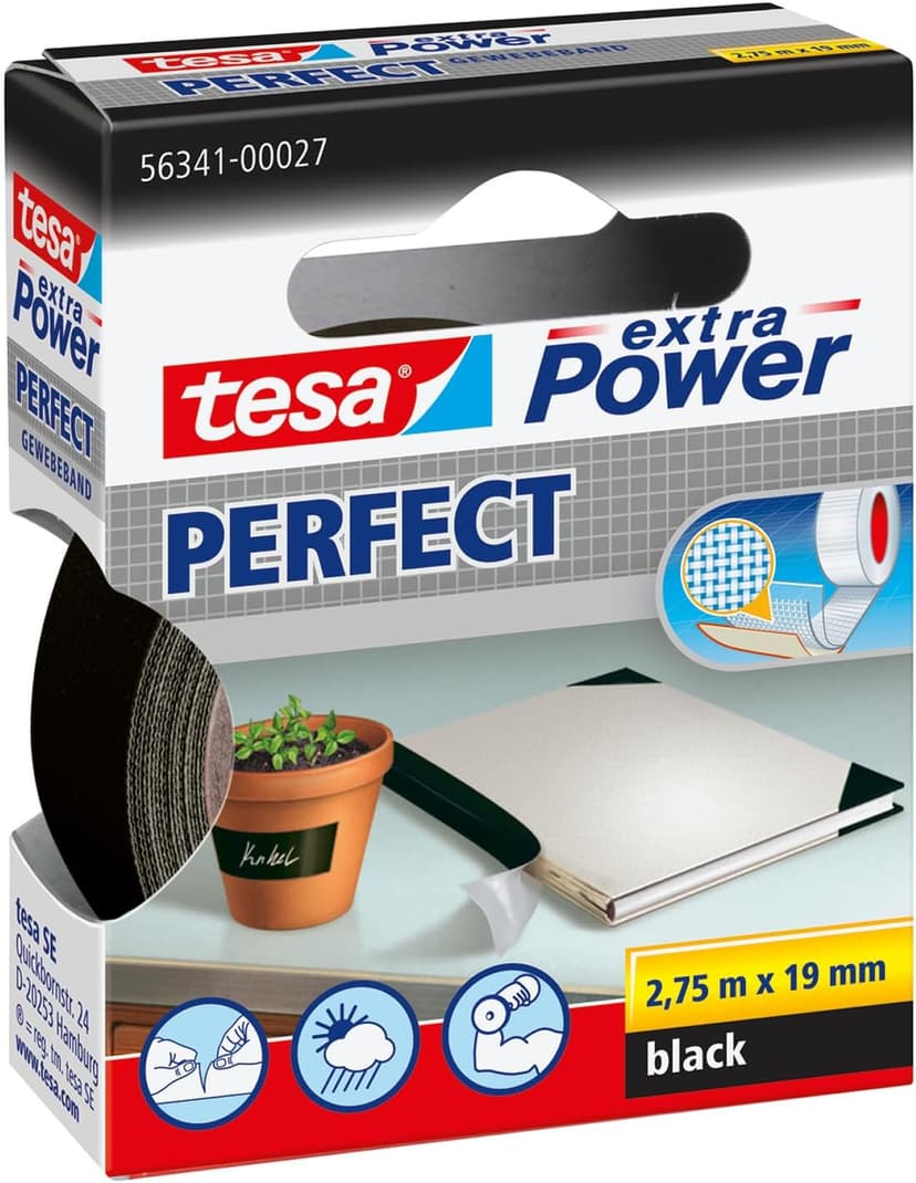 tesa UK tesa extra Power Perfect, Black,2.75m x 19mm - 1