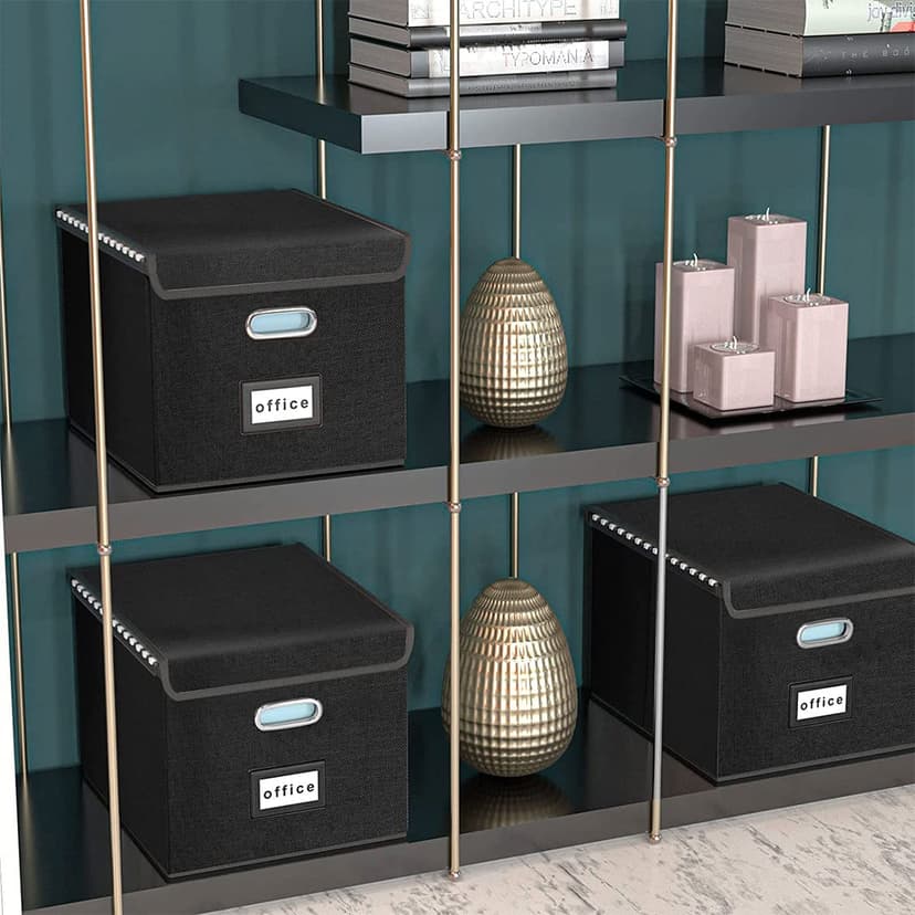 Okydoky Storage Boxes with Lid, A4 Hanging File Box Made of Fibreboard and Paper in Stylish Linen Look, Suitable for Home and Office, and File Storage Boxes (Black) - 7