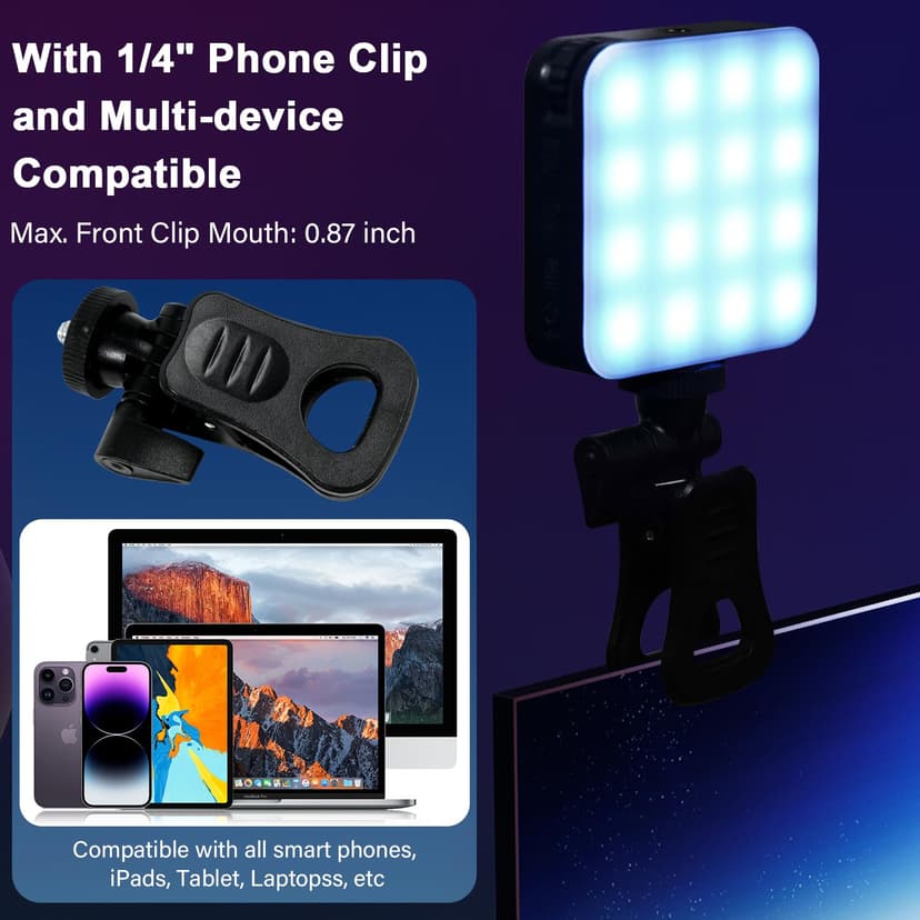 Lumière vidéo RVB, Robofun 80 LED avec batterie de 2500 mAh, CRI95+, petite lumière de caméra à intensité variable, 2700 K-7500 K, lumière photo compacte pour la prise de vue macro, la photographie de - 6