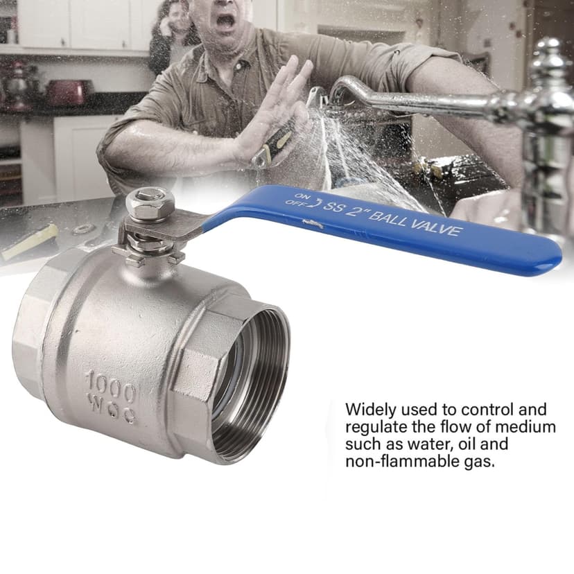 304 Stainless Steel Ball Valve 2 Inch Two Piece Female Thread Ball Valve Full Bore Lever Handle DN50 1000 WOG Suitable for Water, Oil and Non-flammable Gas - 2