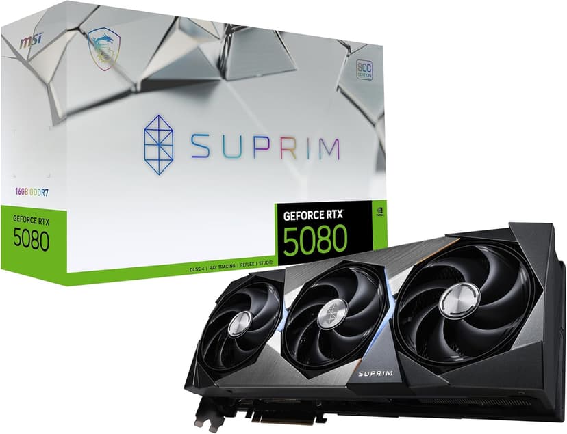 MSI Gaming RTX 5080 16G SUPRIM SOC Graphics Card (16GB GDDR7, 256-bit, Extreme Clock TBD MHz, DisplayPort x 3 2.1a, HDMI 2.1b, NVIDIA Blackwell Architecture) - 1