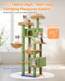 Taoqimiao Cat Tree, 180cm Cat Tower for Indoor Cats Large Cats, Multi-level Cat Climbing Tower, 8 Sisal Scratching Posts, Metal Frame Cozy Hammock, Scratch Board, 2 Top Perches, Green MSC026L - 8
