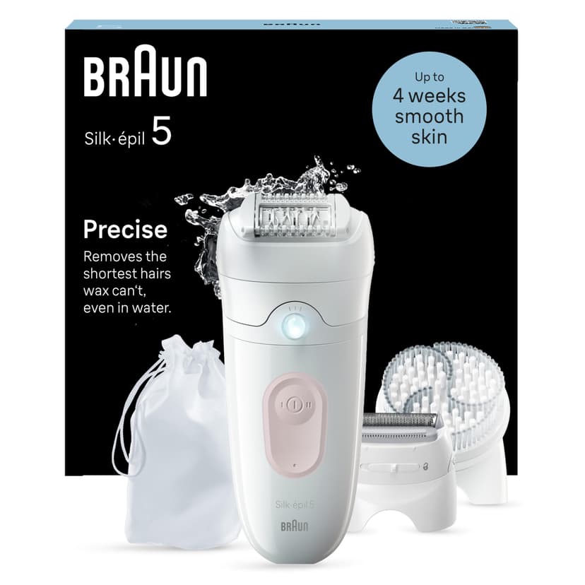 Braun Silk-épil 5 Epilator, Easy Hair Removal for Women, Wet & Dry, Lasting Smooth Skin, with Lady Shaver, Trimmer Comb & Exfoliation Brush Heads, 5-060, White/Flamingo - 1