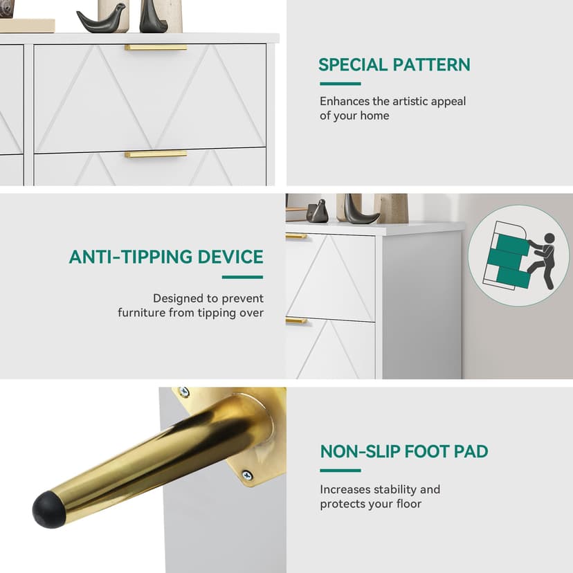 YITAHOME Chest of Drawers Bedroom, Contemporary 6 Drawer, Bedroom Furniture, Wide Chest of Drawers Wood, Bedroom Storage Unit, Sliding Drawers, Office Lounge Furniture Storage Cabinet, White - 3