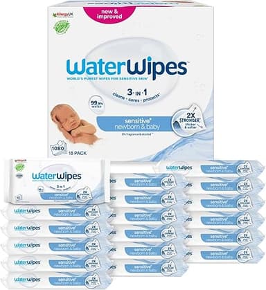 WaterWipes Sensitive+ Newborn & Baby Wipes, 1080 Count (1…