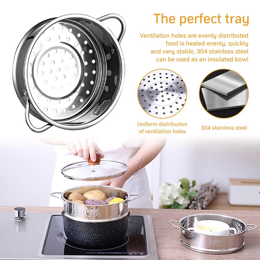 Panier Vapeur Inox, Panier à Vapeur pour LéGumes, Insert pour Cuisson à Vapeur, 20 cm de DiamèTre IntéRieur, en Acier Inoxydable 304 de Qualité Alimentaire,Durable,Cuit Plus Sainement,Plus Rapidement - 4