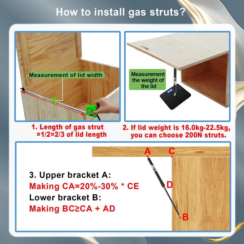 2Pcs 350MM 200N Universal Gas Struts with Ball Joint Heads Heavy Duty Gas Shock Absorber Springs for Cabinets Boat Cover Hatch Storage Box (Weight of suitable lid 36-50LB), 350MM-200N - 4