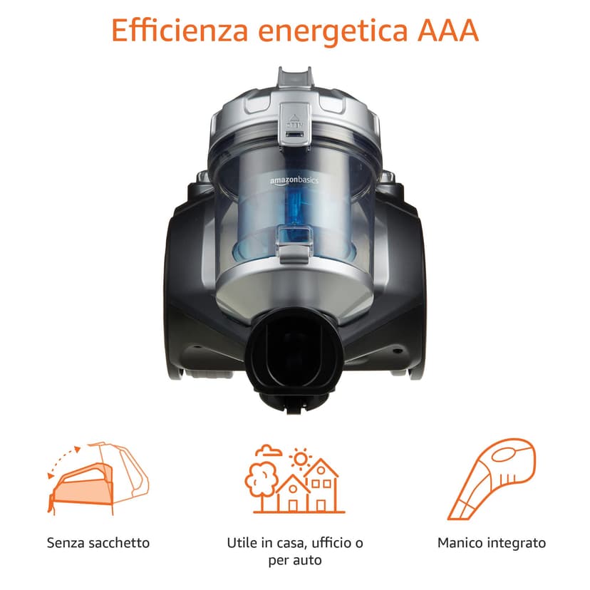 Amazon Basics 15KC-71EU4 Aspirateur sans Sac à Cylindre, Puissant pour Sols Durs et Tapis, Filtre Hepa, Compact et Léger, 700 W, 1,5 L, Noir/Bleu - 2