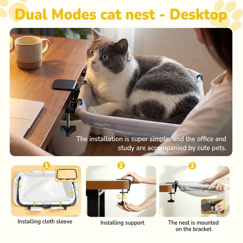 CATISM Cat Window Bed & Cat Desk Bed 2-in-1, Soft Removable Hammock for Indoor Cats, Up to 18kg Weight Capacity with Ventilated Mesh, All-Season Use, Sturdy Frame & Suction Cups - 5