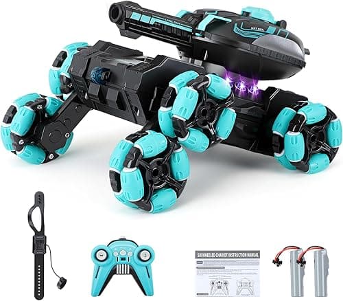 Gkstly RC Tank Toy, Gesture Sensing RC Stunt Car with Light & Music, 2.4G Remote Control Tank Shooting Water Bullets, 360° Rotation Drift Battle Tanks Birthday Festival Gifts for Adults Boys Girls